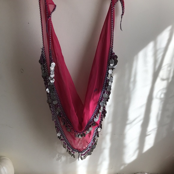 Halloween costume. Belly dancer jingling coin belt Gypsy coin embellished scarf - Picture 7 of 10